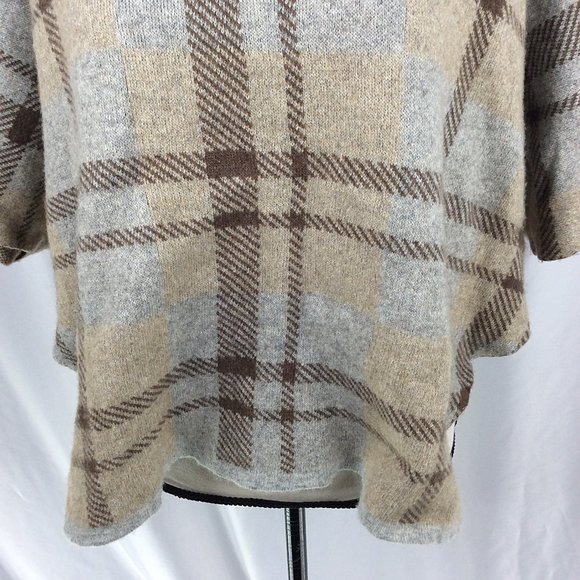 Note di Anita Poncho Sweater OS Plaid Merino Wool Cashmere Blend Mock Neck - Picture 6 of 7